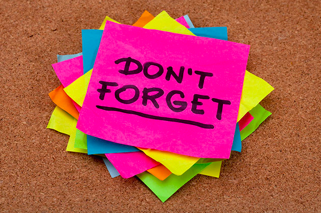 Senior Dental Health - Colorful sticky notes marked “Don’t Forget”